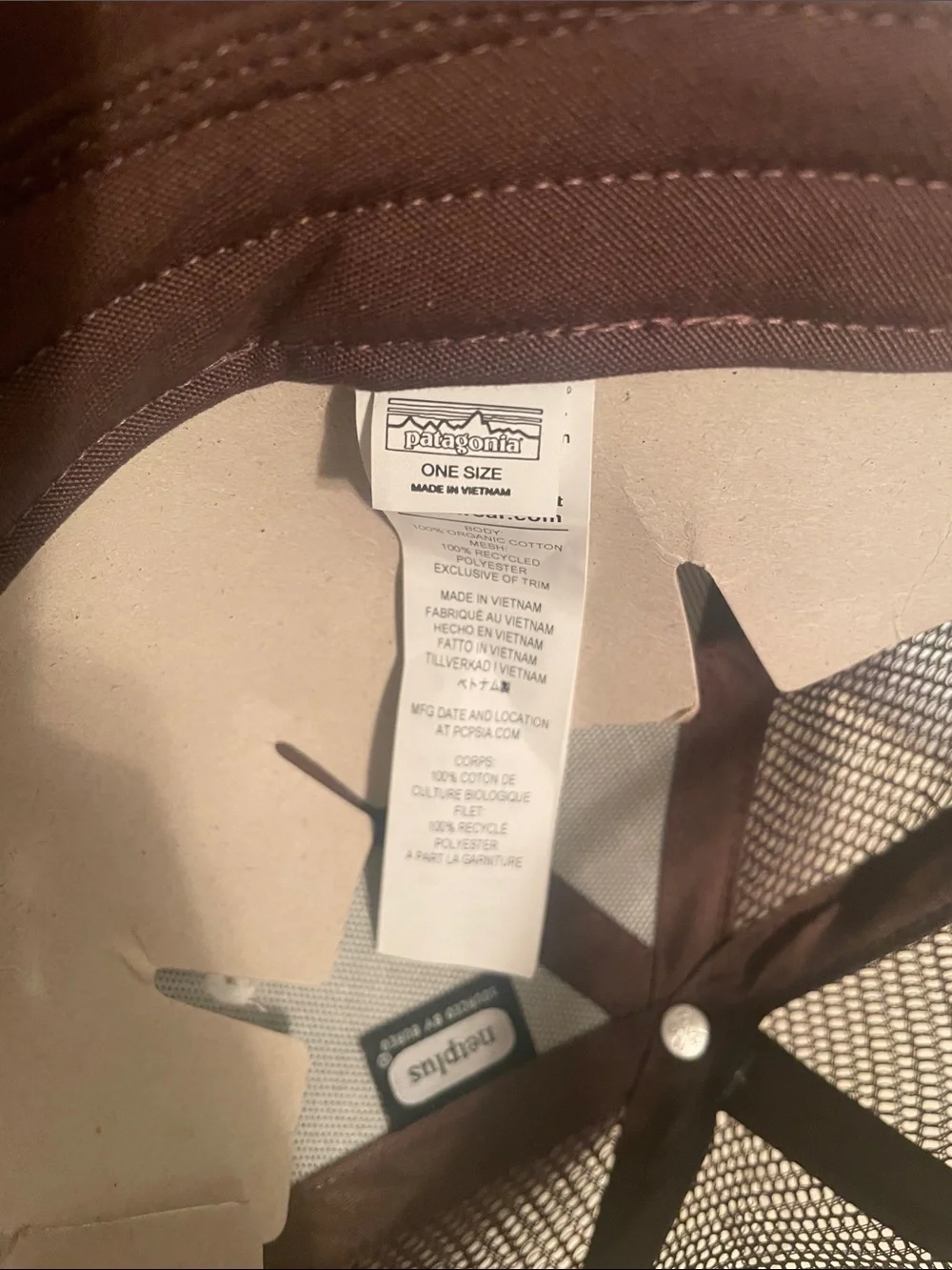 Patagonia Trucker Cap - Cream Front with Brown Bill and Multicolor Logo